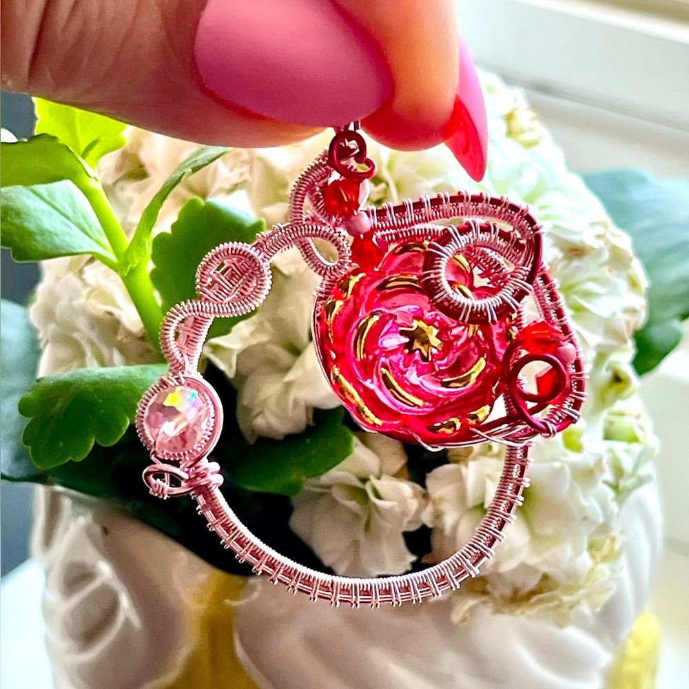Swirls for girls-custom made bespoke pendant-in red and pink/flower center